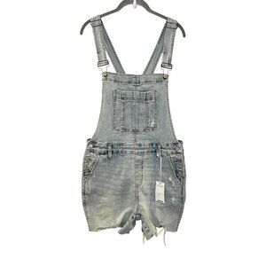 Judy Blue Womens L Light Wash Distressed Shorts Overalls Blue Stretchy JB150210